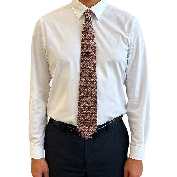 Peter Thomas by Superba 100% Italian Silk Necktie – Burgundy Triangle Geometric - Picture 6 of 6